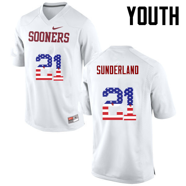 Youth Oklahoma Sooners #21 Will Sunderland College Football USA Flag Fashion Jerseys-White - Click Image to Close